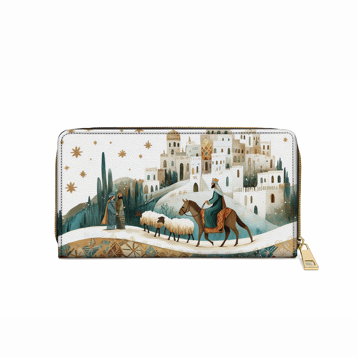 Shineful Leather Clutch Purse With Wristlet Strap Handle Starry Bethlehem Journey