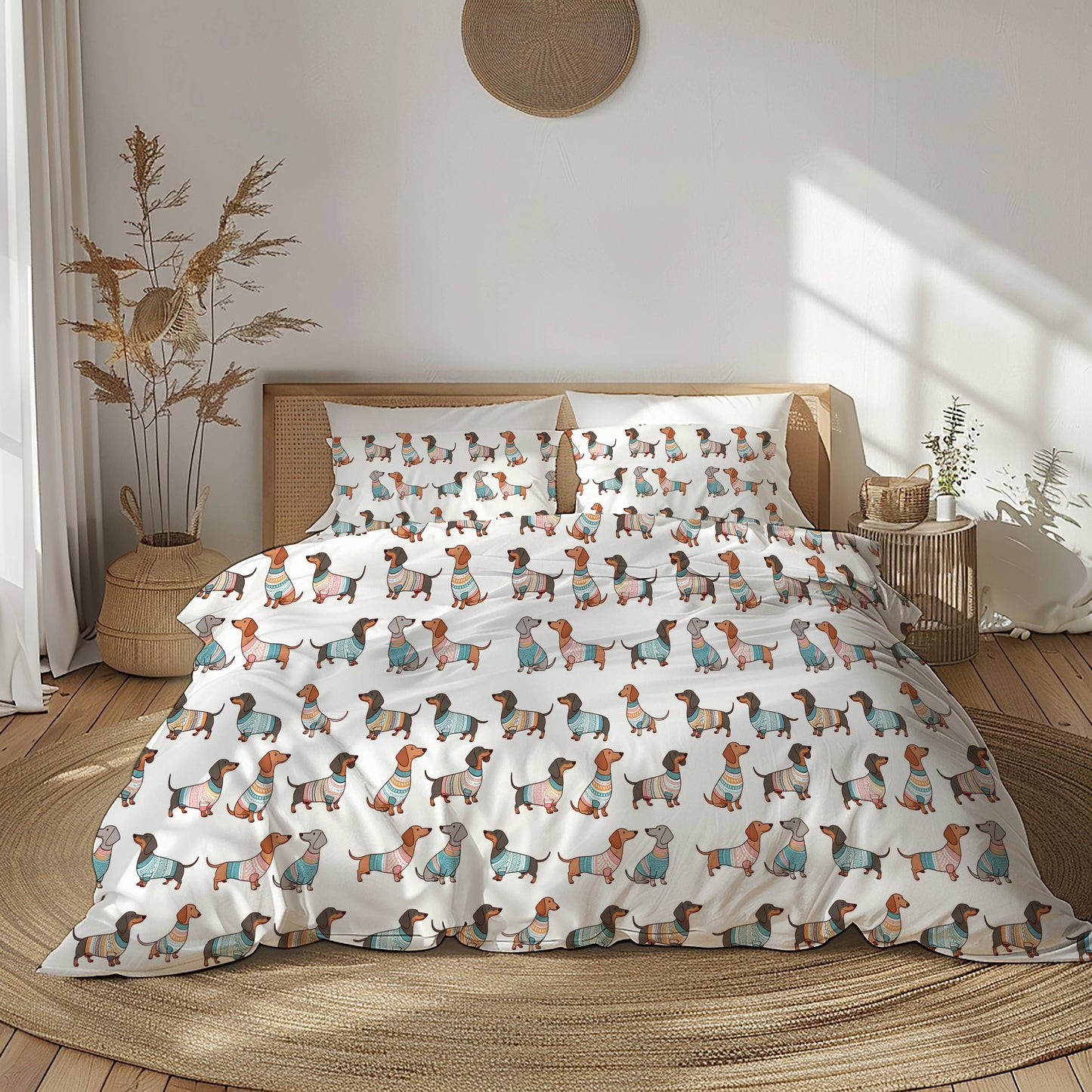 Shineful 3 Pieces Duvet Cover Set Playful Dachshunds