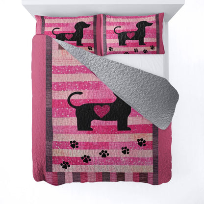 Shineful All Season Quilt 3-Piece Set Pink Dachshund