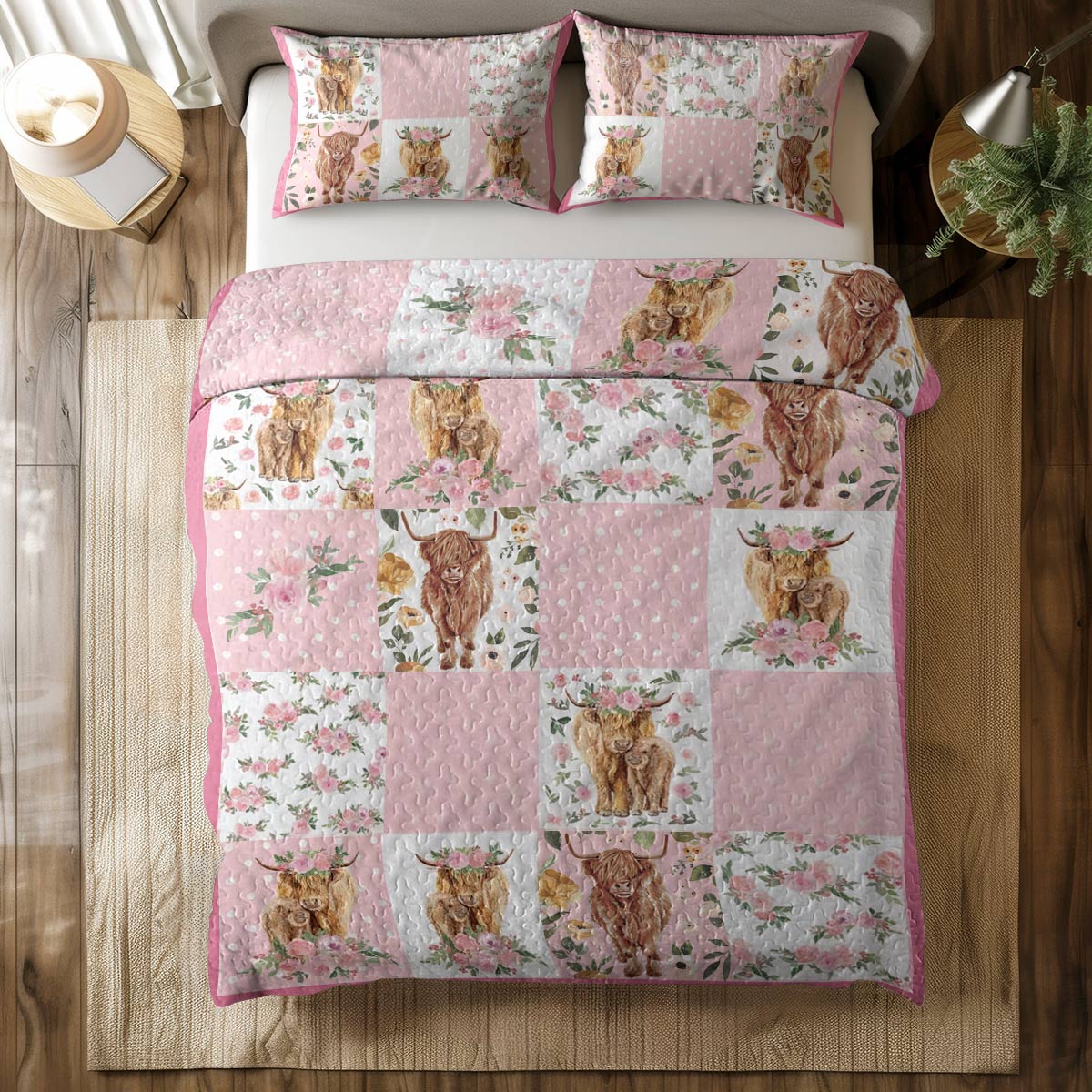 Shineful All Season Quilt 3-Piece Set Pink Cows