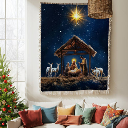 Shineful Woven Tapestry Throw Blanket Holy Night Nativity