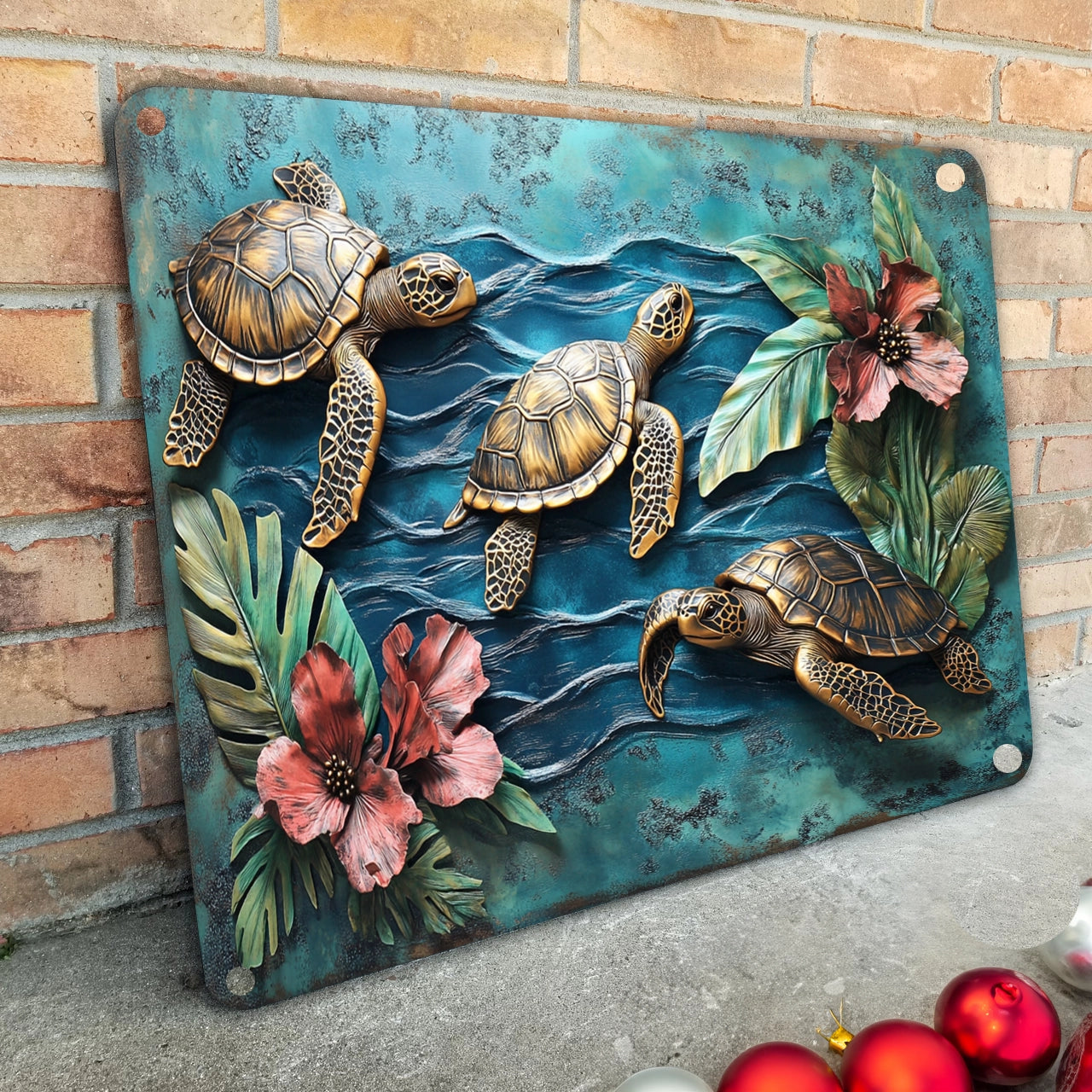 Shineful 2D Metal Sign Tropical Sea Turtle Trio