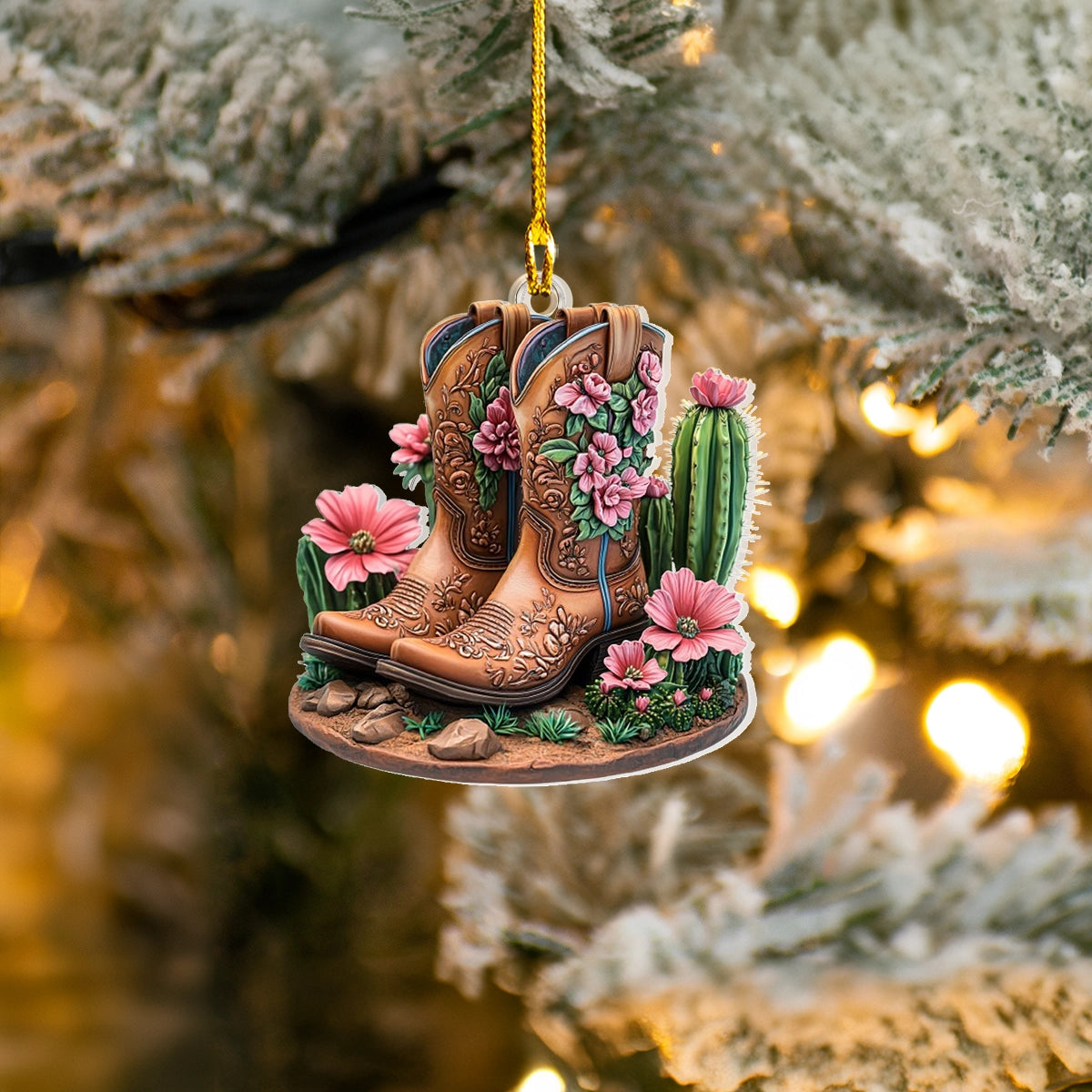 Shineful Acrylic Ornament Blooming Western Charm Cowboy Boot