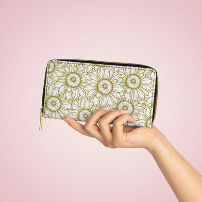 Shineful Leather Clutch Purse With Wristlet Strap Handle Golden Sunflower Grace