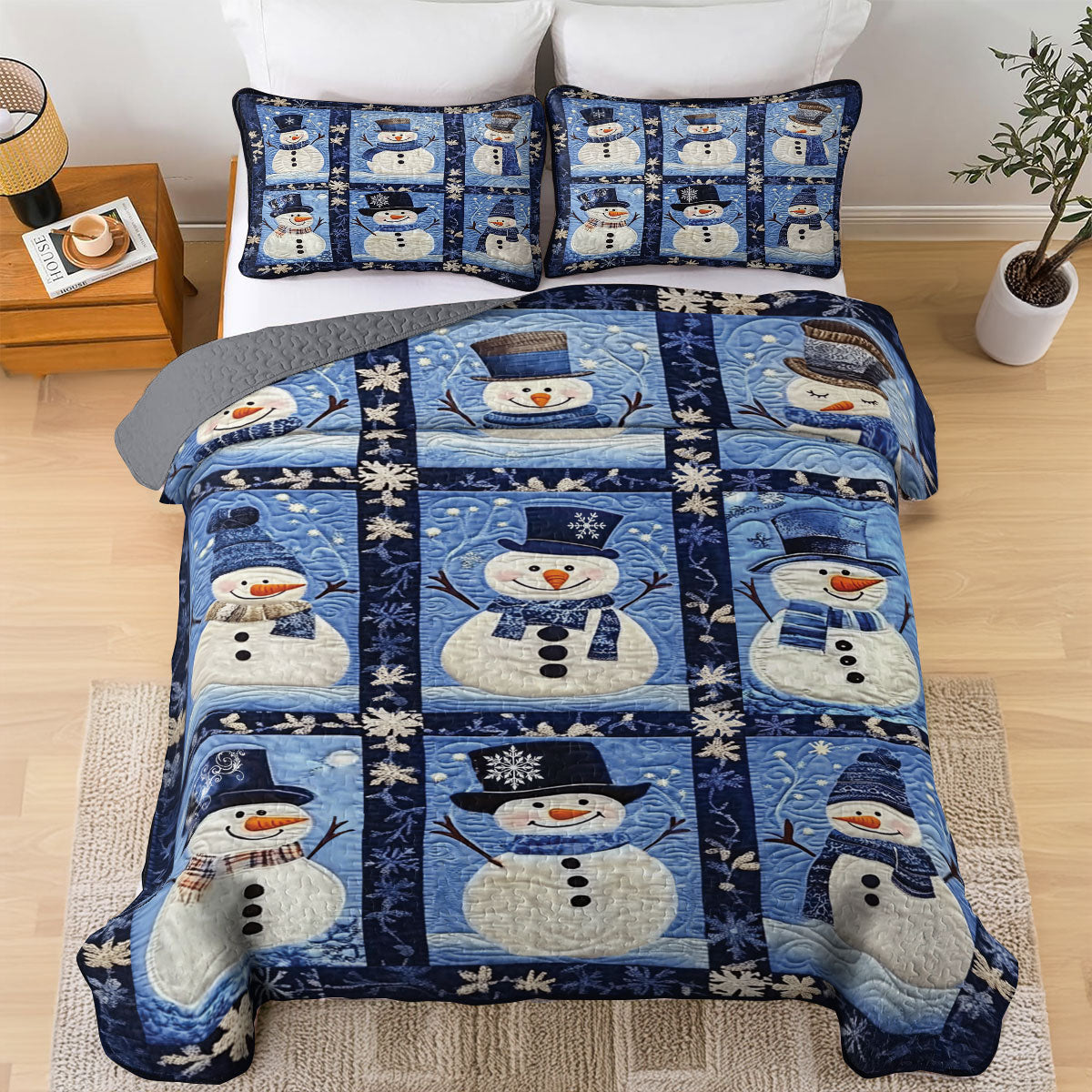 Shineful All Season Quilt 3-Piece Set Frosty Winter Snowman