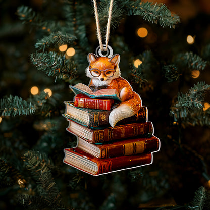 Shineful 2D Acrylic Ornament Fox With Stack of Books