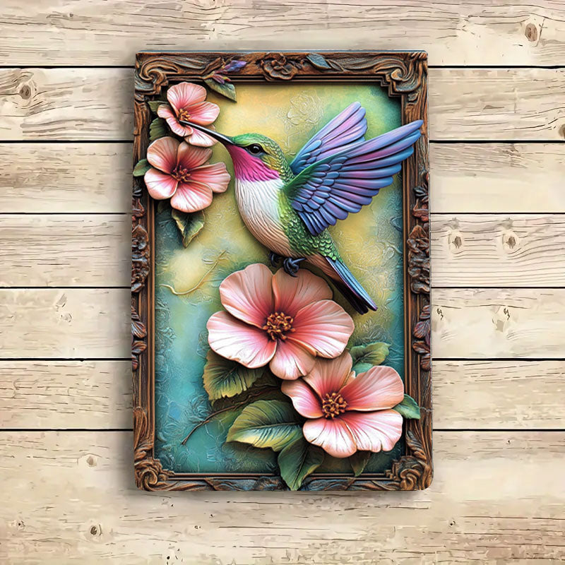 Shineful 2D Metal Sign Hummingbird Blossom