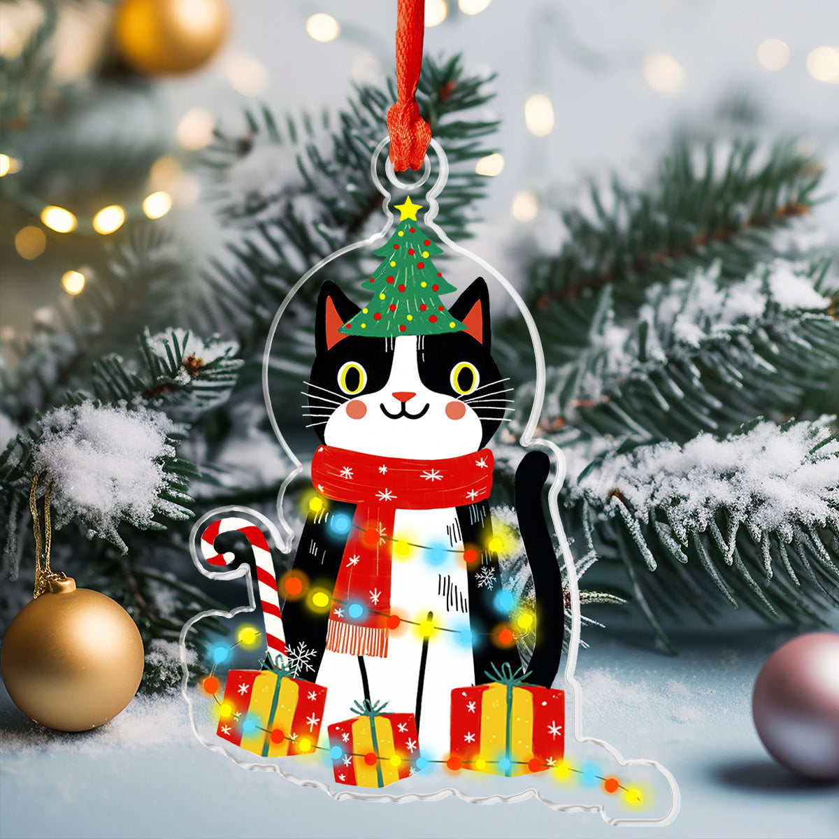 Shineful Acrylic Ornament Naughty Cat With Christmas Light