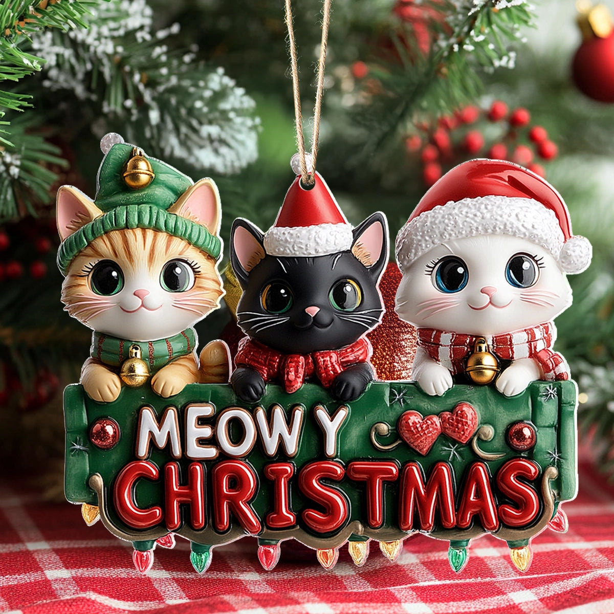 Shineful 2D Acrylic Ornament - Purrfectly Christmas Cats Trio