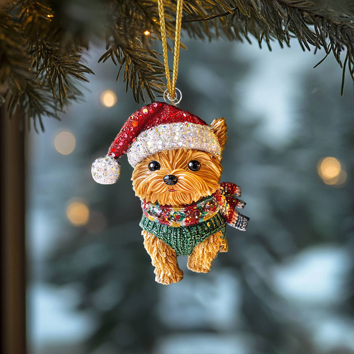 Shineful 2D Acrylic Ornament Twinkling Christmas Yorkie