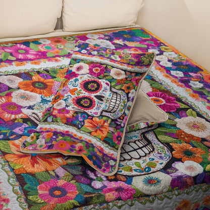 Shineful All Season Quilt 3-Piece Set Day of The Dead Bloom