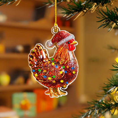 Glänzendes 2D-Acryl-Ornament „Twinkling Christmas Chicken Collection“