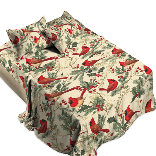 Shineful 4-Piece Bed Sheet Set - Winter Cardinal Harmony