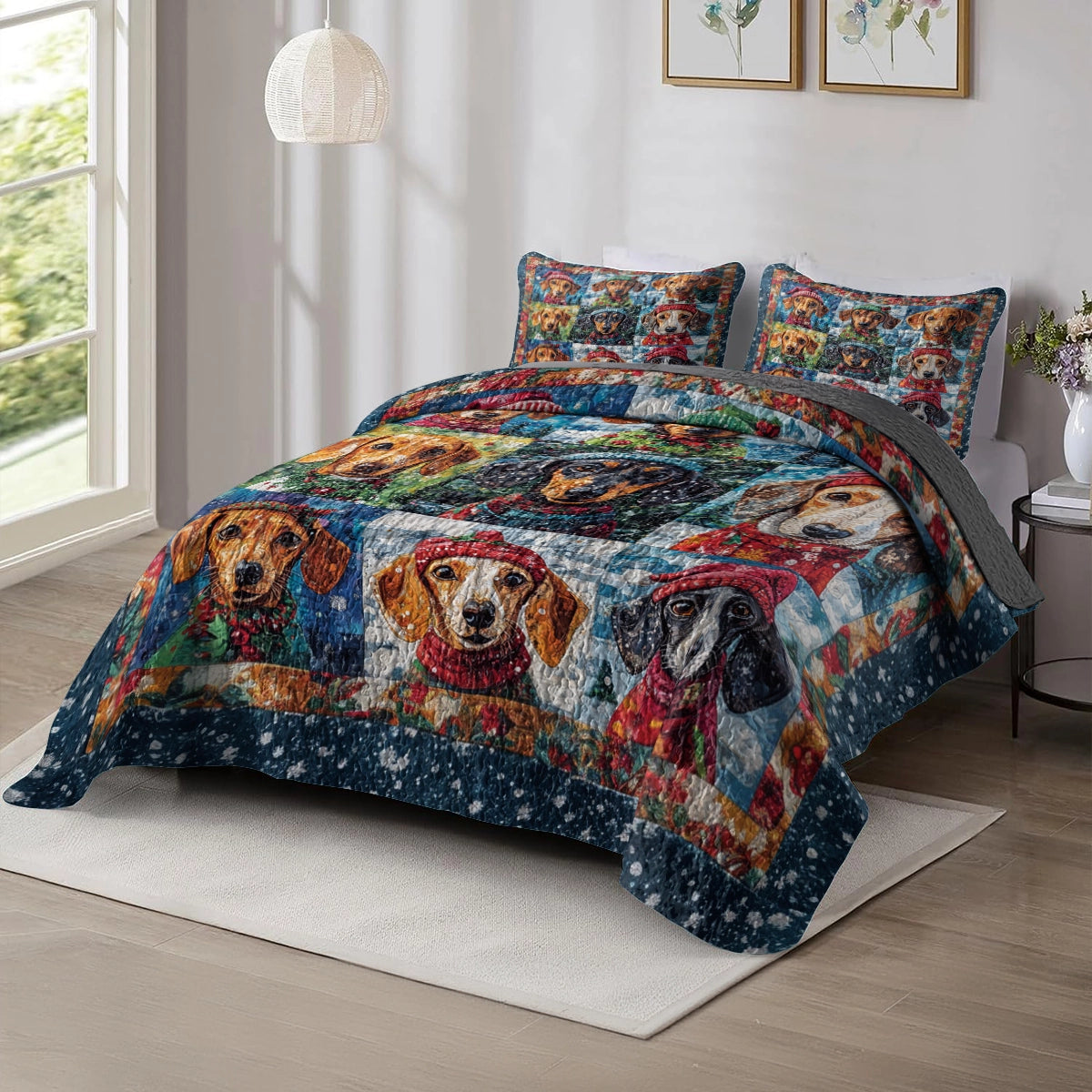 Shineful All Season Quilt 3-Piece Set - Dachshund Winter Wonderland