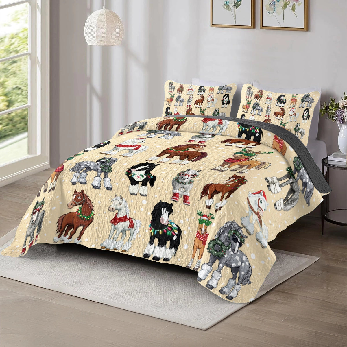 Shineful All Season Quilt 3-Piece Set - Horse Holiday Hoofin' Around