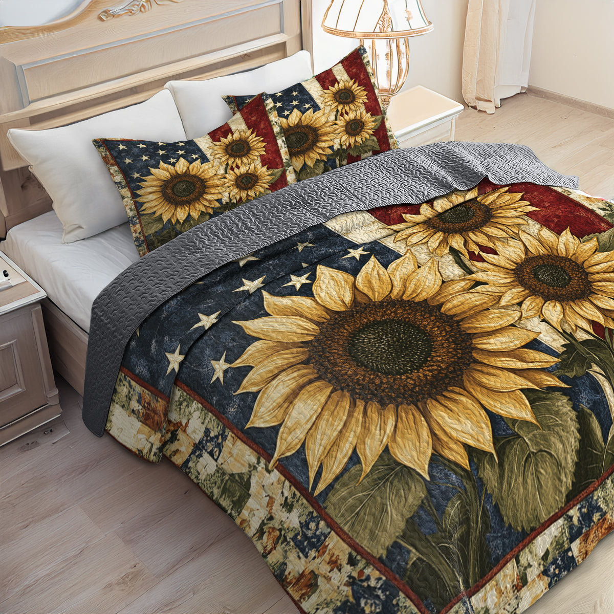 Shineful All Season Quilt 3-Piece Set American Sunflower