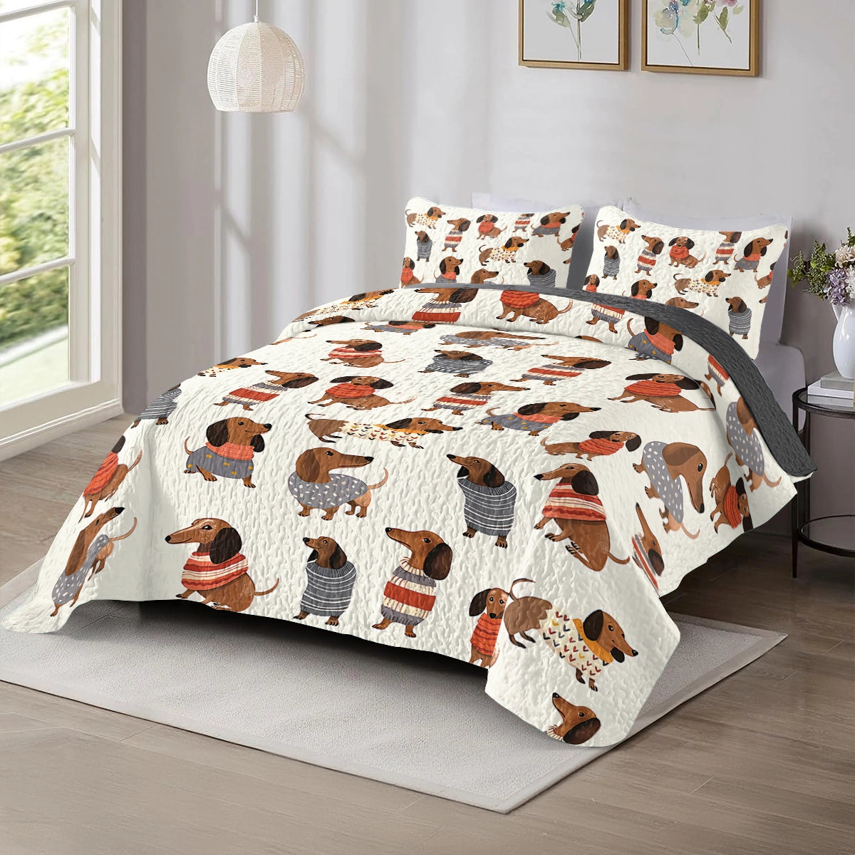 Shineful All Season Quilt 3-Piece Set - Dachshund Cute