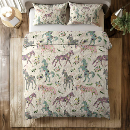 Shineful All Season Quilt 3-Piece Set Floral Horses