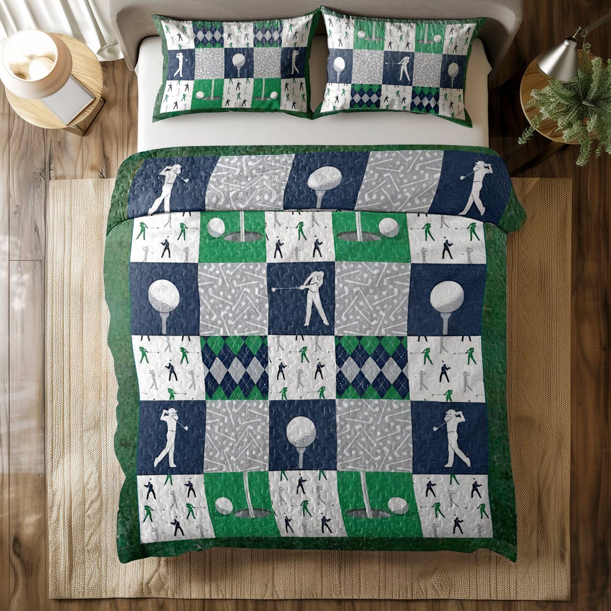 Shineful All Season Quilt 3-Piece Set Golf Patchwork