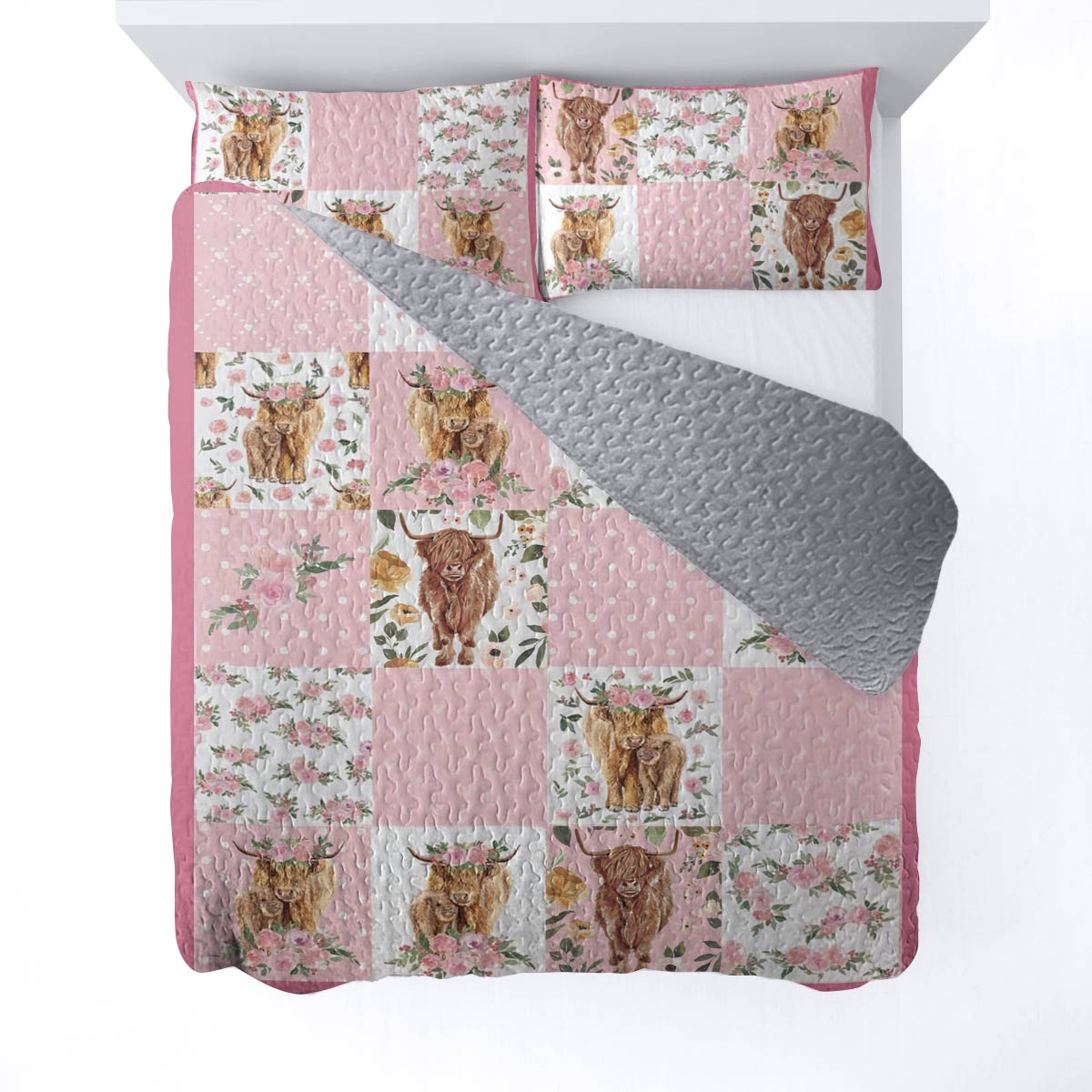 Shineful All Season Quilt 3-Piece Set Pink Cows