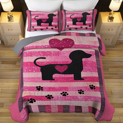 Shineful All Season Quilt 3-Piece Set Pink Dachshund