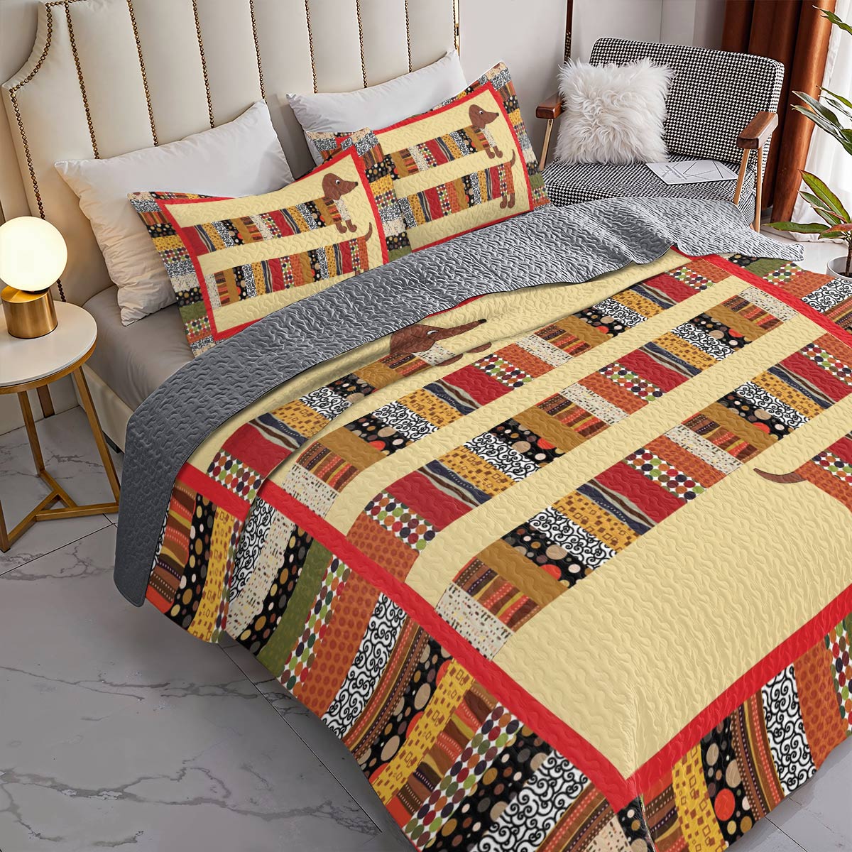 Shineful All Season Quilt 3-Piece Set Dachshund Fun