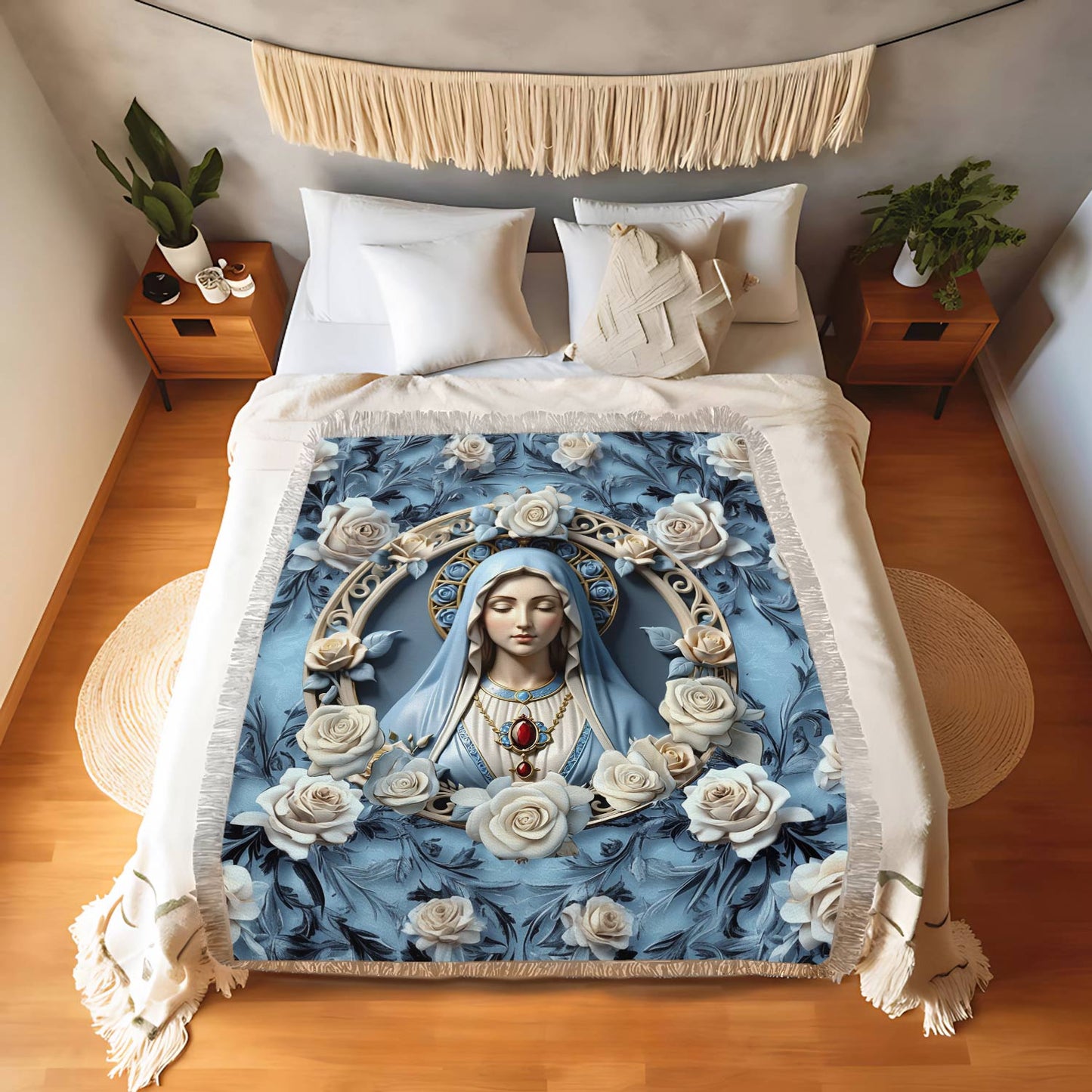 Shineful Woven Tapestry Throw Blanket Blessed Virgin Mary