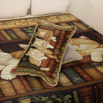 Shineful All Season Quilt 3-Piece Set - Books and Cats Comfort