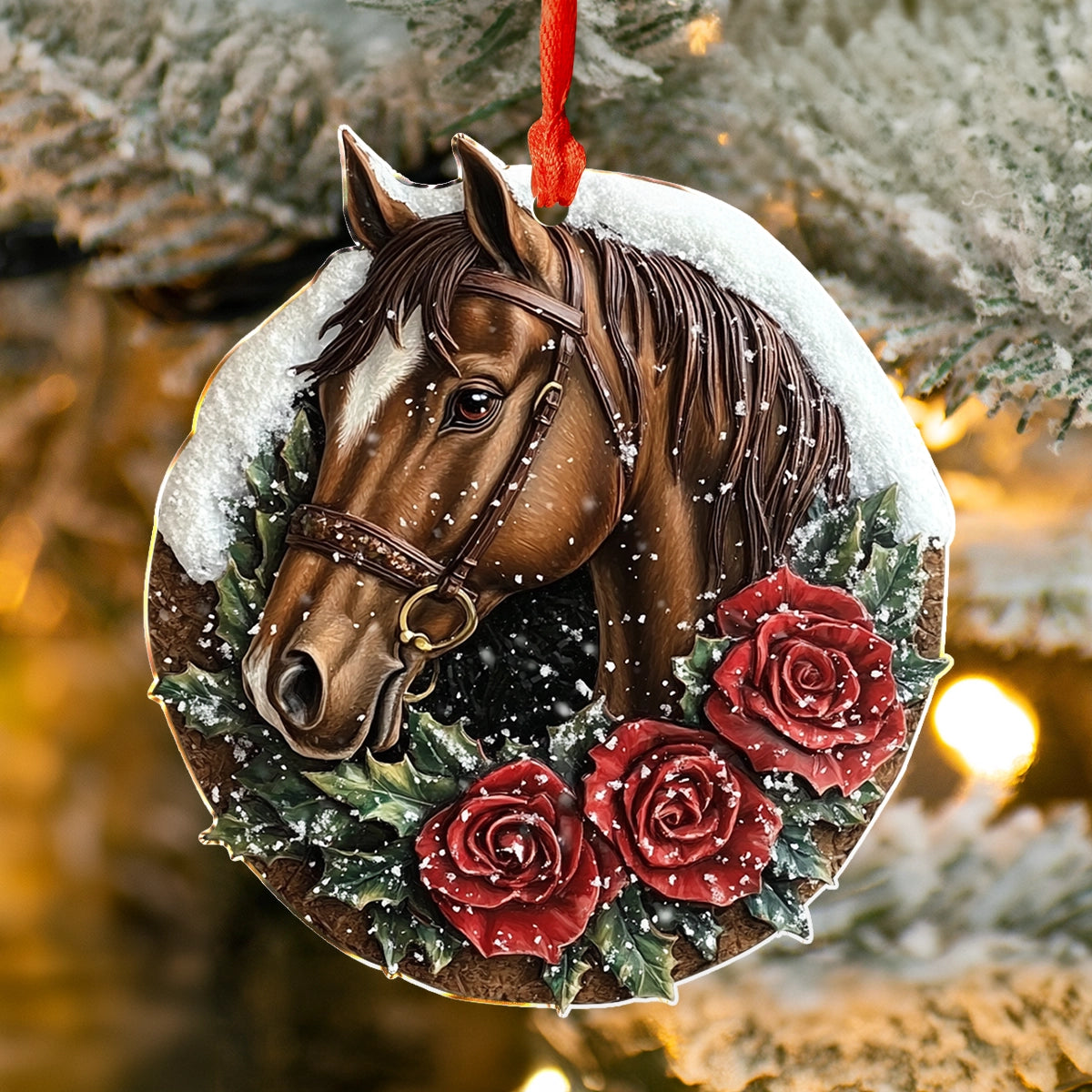 Shineful 2D Acrylic Ornament Winter's Rose Horse