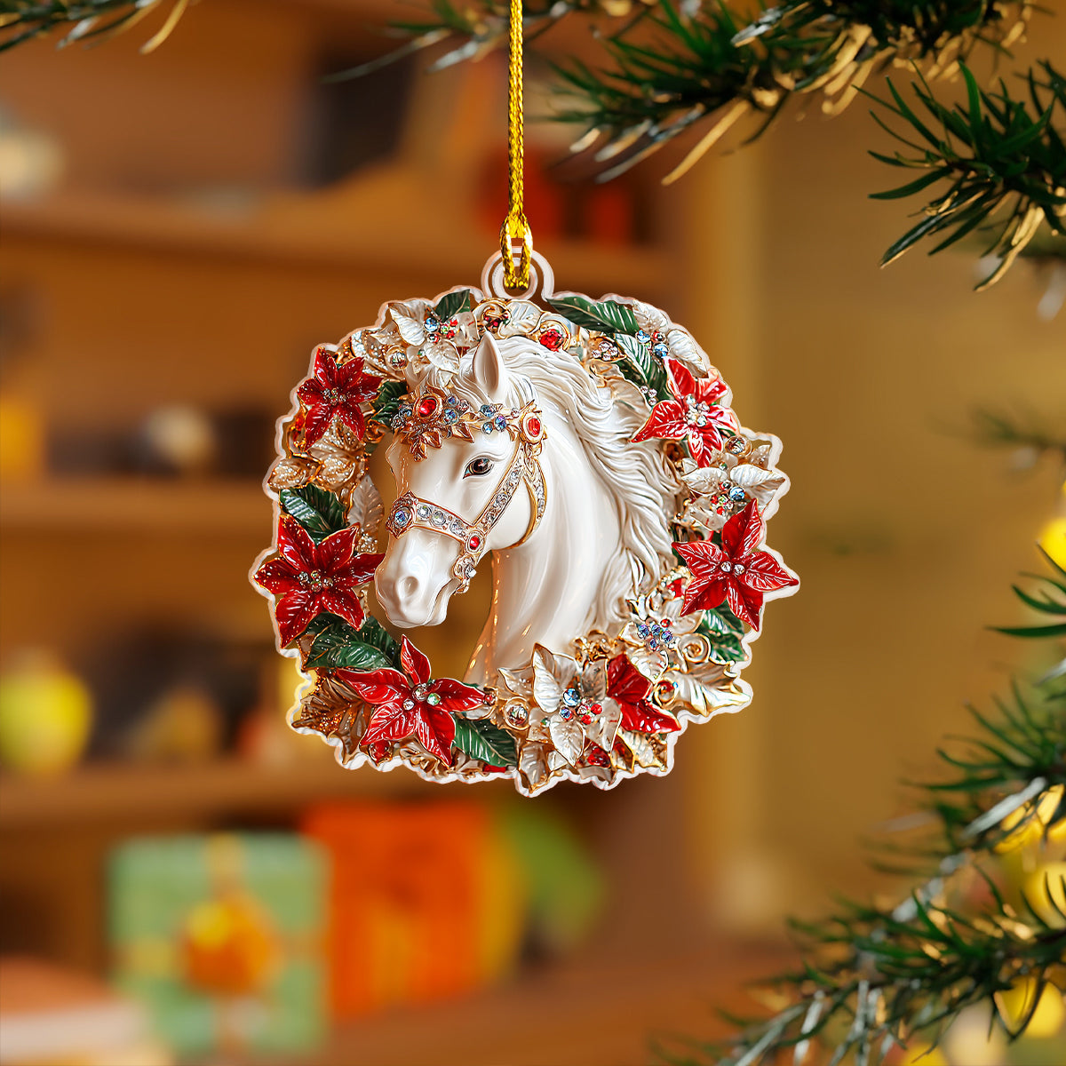 Shineful 2D Acrylic Ornament Poinsettia Majestic Horse Collection