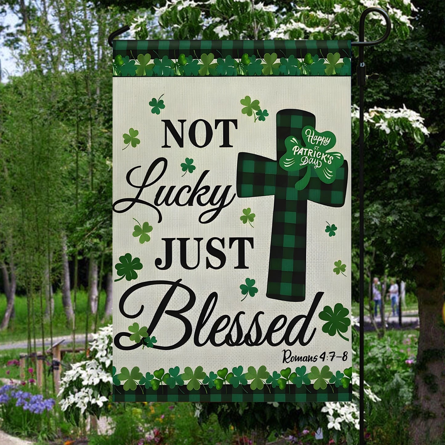 Shineful Garden Flag 12" x 18" Blessed Clover Cross