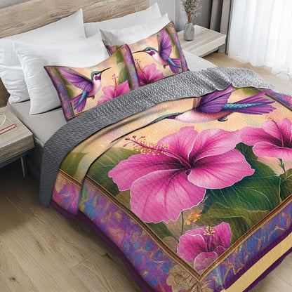 Shineful All Season Quilt 3-Piece Set - Whispers of Nature: Hummingbird & Hibiscus