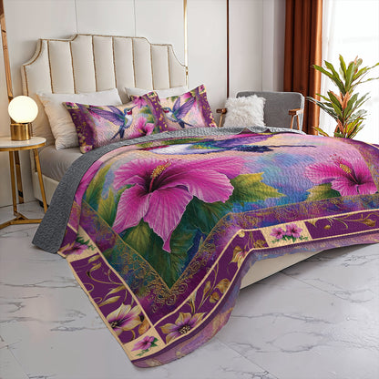 Shineful All Season Quilt 3-Piece Set - Enchanted Flight: Hummingbird and Hibiscus