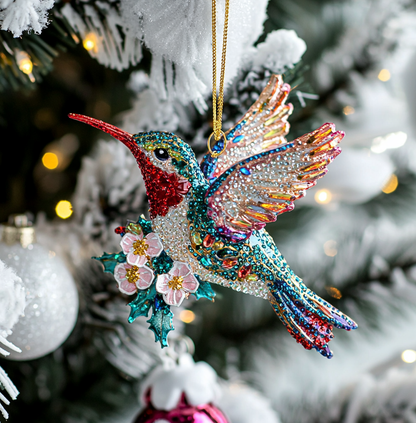 Shineful 2D Acrylic Ornament Twinkling Floral Hummingbird