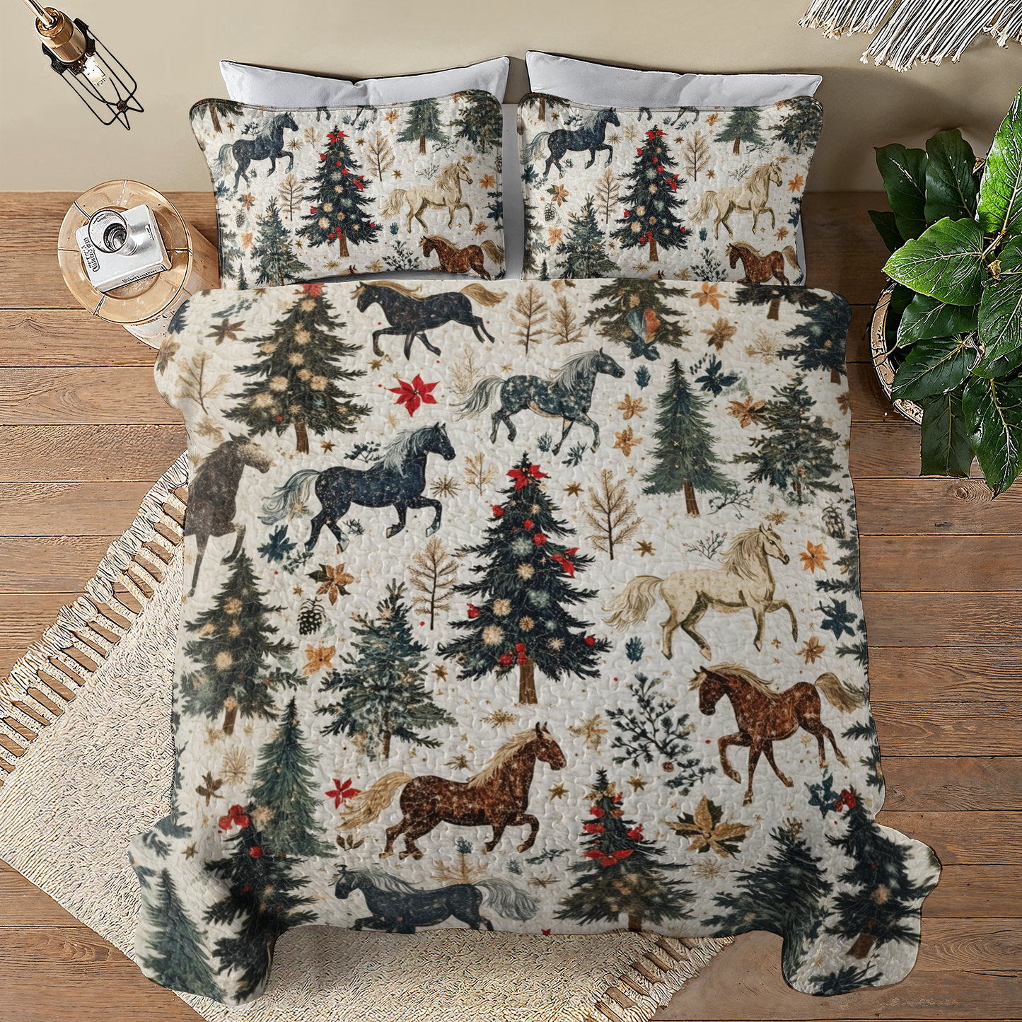 Shineful All Season Quilt 3-Piece Set Merry Christmas Gentle Horses