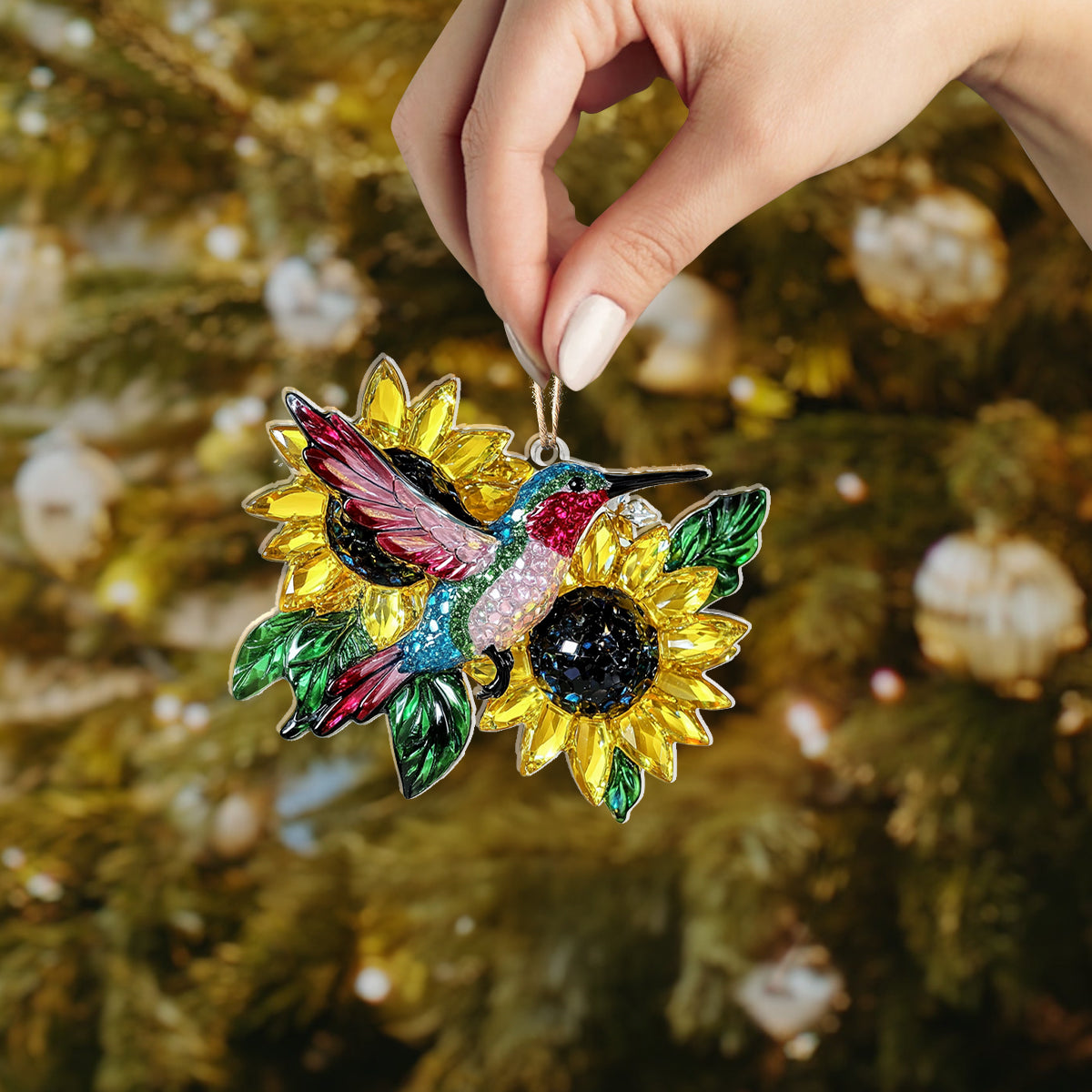 Shineful 2D Acrylic Ornament Crystal Hummingbird And Sunflower