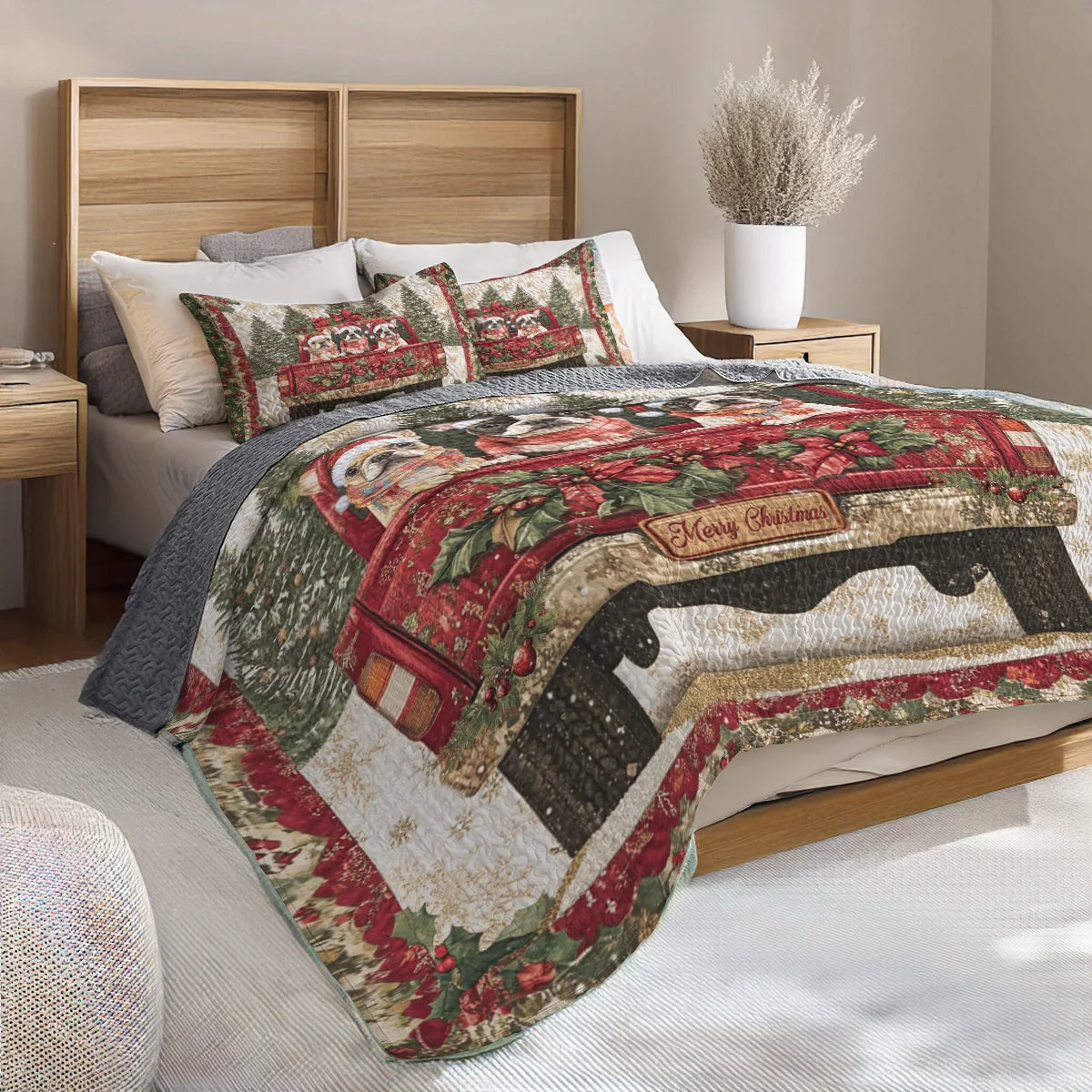 Shineful All Season Quilt 3-Piece Set - Merry Frenchie Christmas