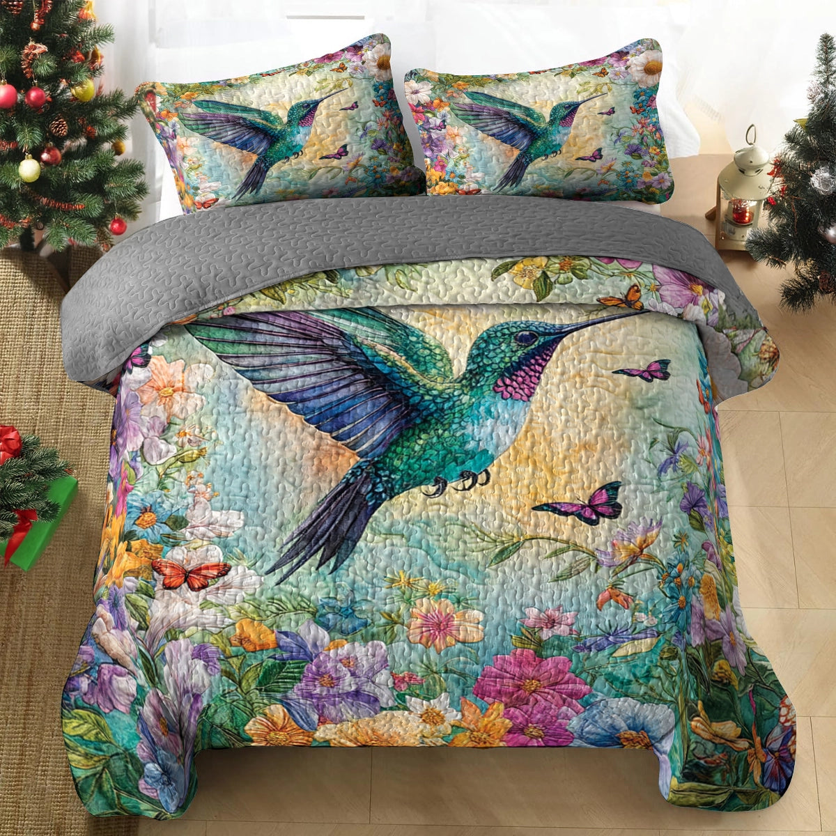 Shineful All Season Quilt 3-Piece Set - Garden Bliss Hummingbird