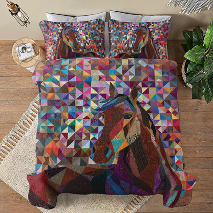 Shineful All Season Quilt 3-Piece Set Colorful Horse