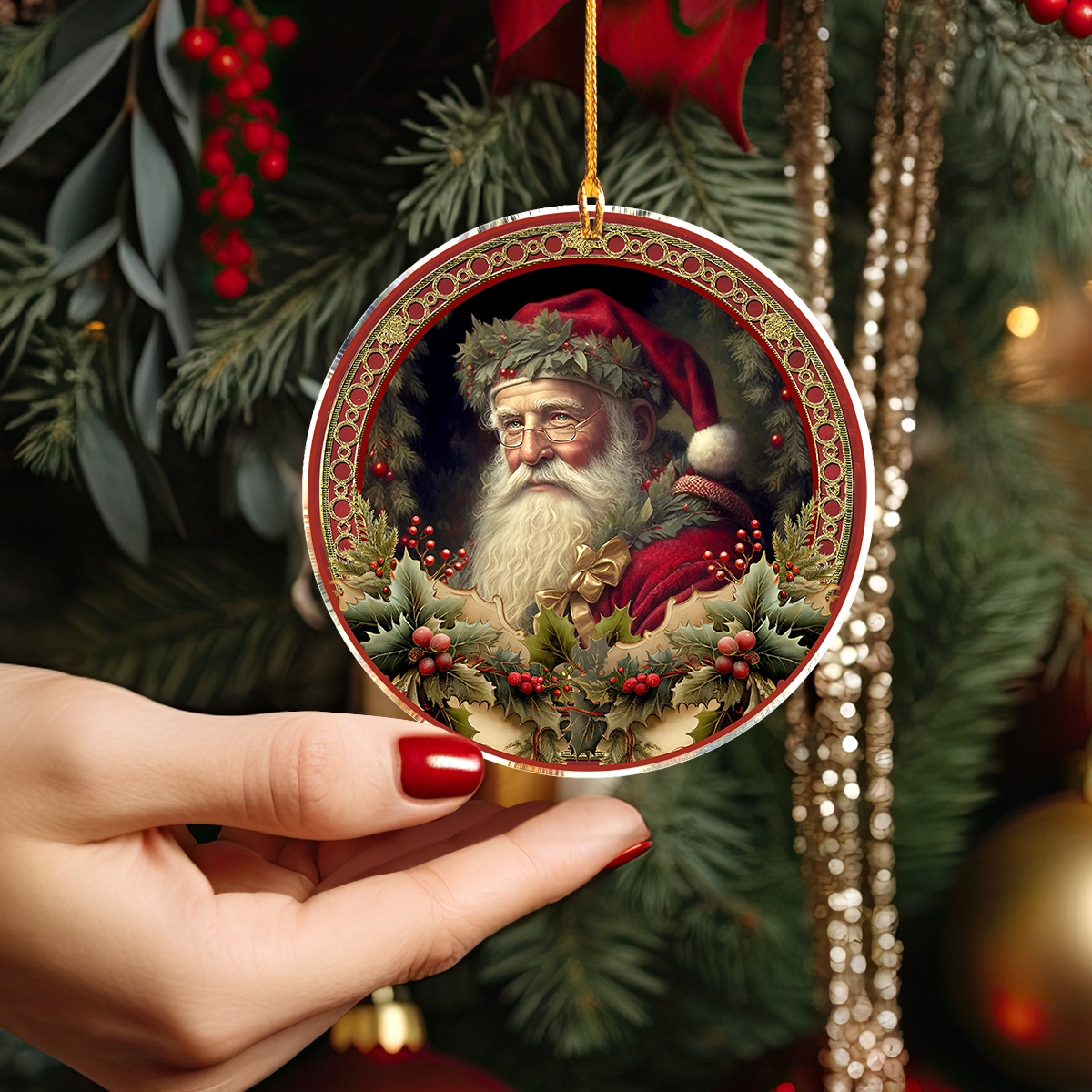 Shineful 2D Acrylic Ornament Vintage Santa Claus