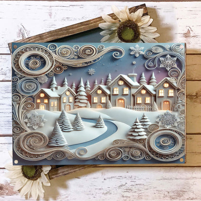 Shineful 2D Metal Sign Wintery Town