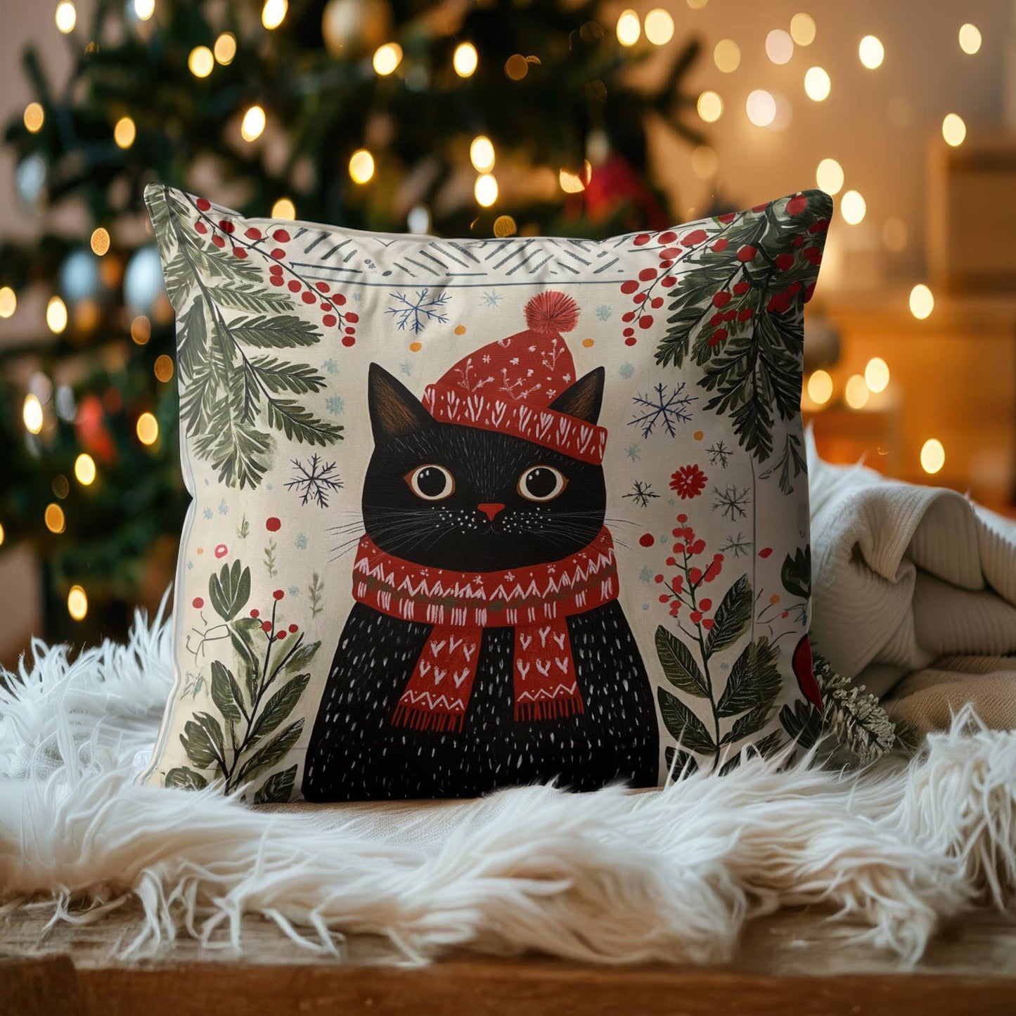 Shineful 2D Print Cushion Cover, Pillowcase, Pillows Covers Festive Feline