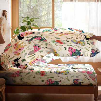 Shineful 4-Piece Bed Sheet Set Dachshund Flower