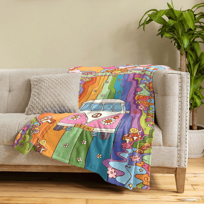 Shineful Fleece Blanket Rainbow Hippie Van