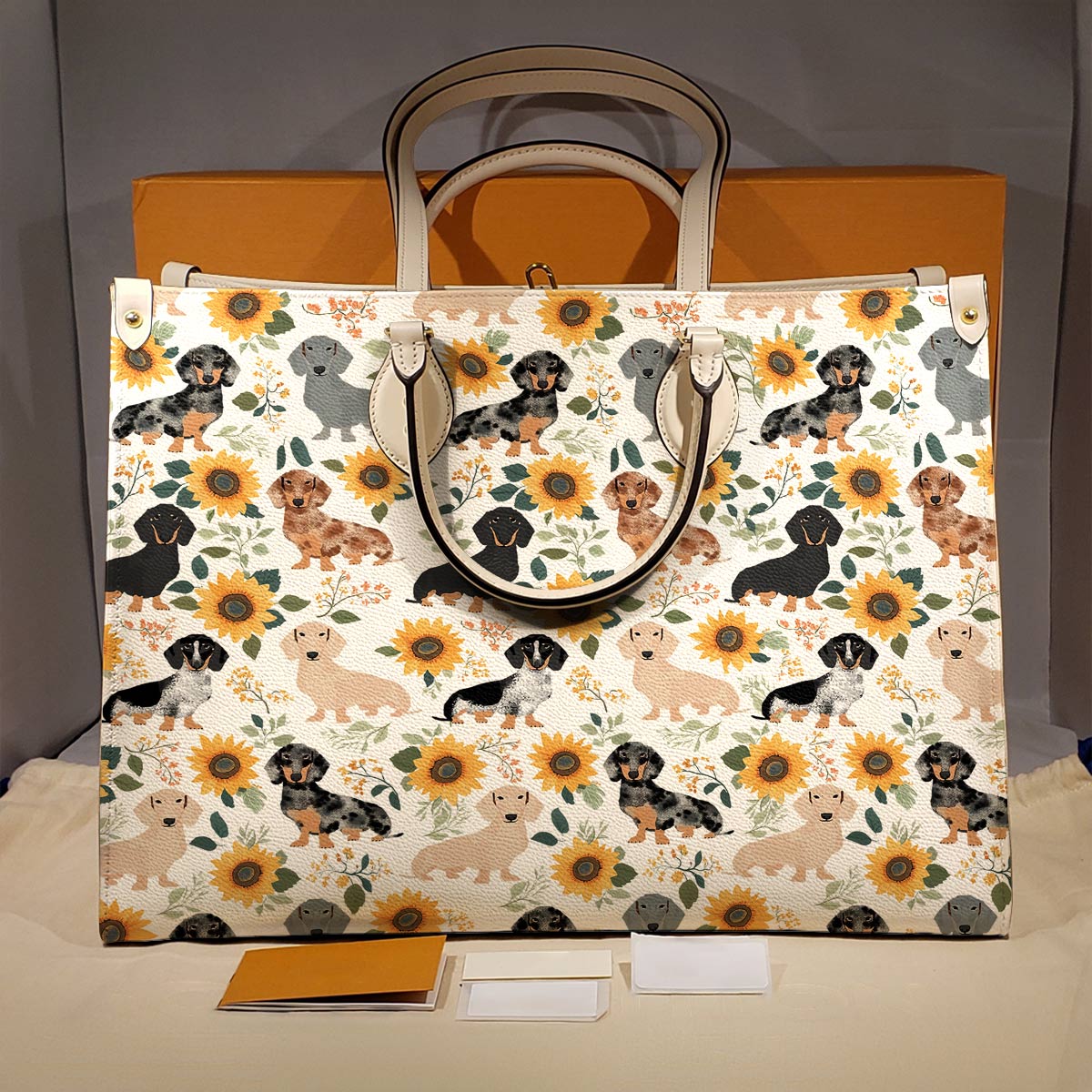 Shineful Leather Bag Dachshunds & Sunflowers