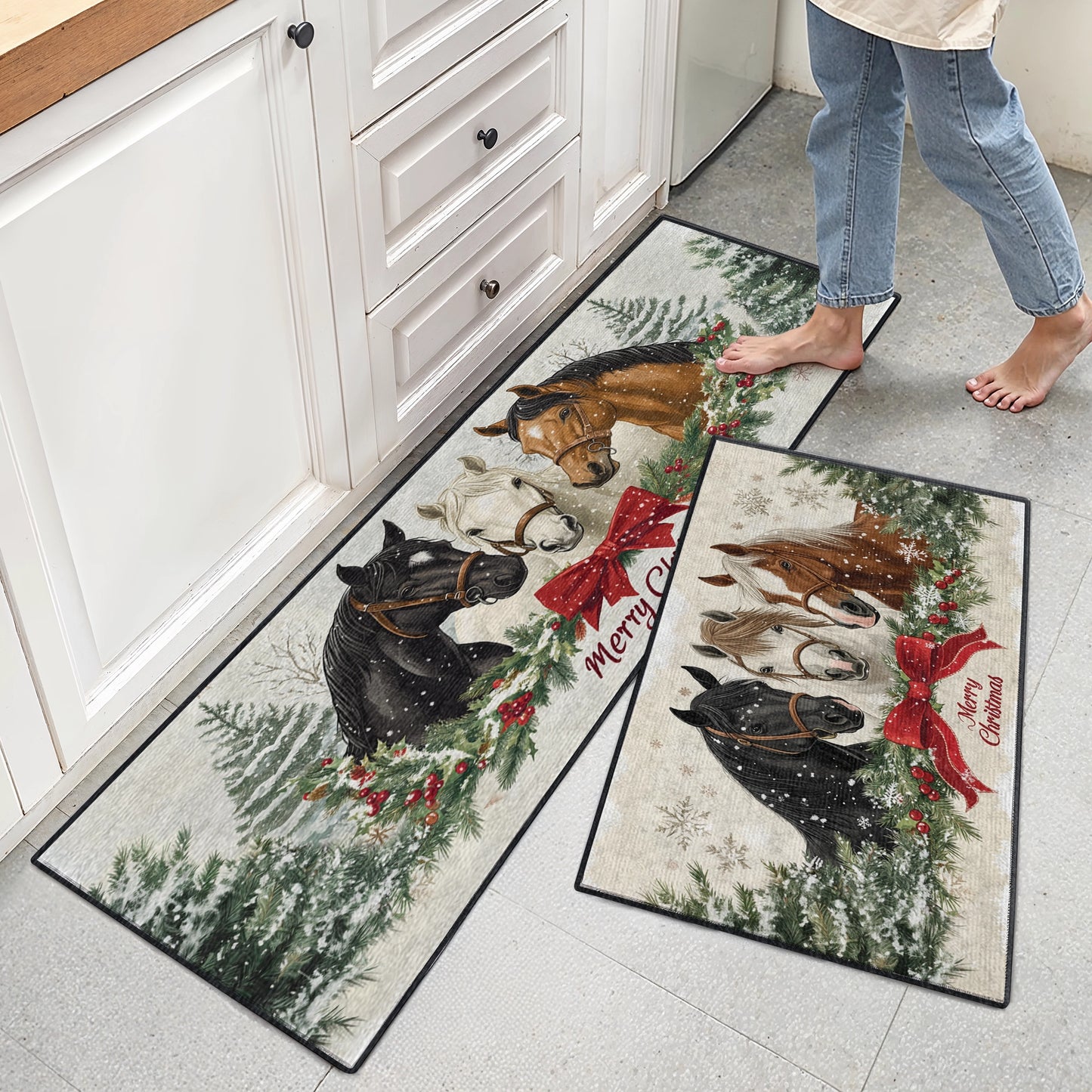 Shineful Ultra-Thin Non Skid Floor Mat, Kitchen Rugs Beautiful Christmas Horse