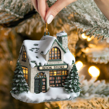 Shineful 2D Acrylic Ornament Snowy Bookstore Christmas