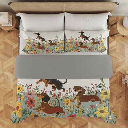 Shineful 3 Pieces Duvet Cover Set Dachshund Delight