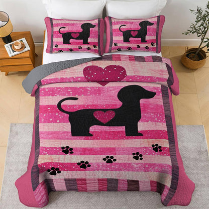 Shineful All Season Quilt 3-Piece Set Pink Dachshund