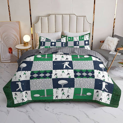 Shineful All Season Quilt 3-Piece Set Golf Patchwork